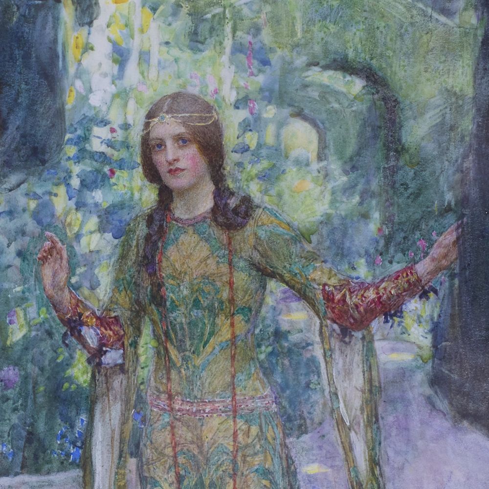William Hatherell pre-raphaelite watercolour, illustrator for Thomas Hardy, William Blake, Dante Gabriel Rosetti and J.M.Barrie